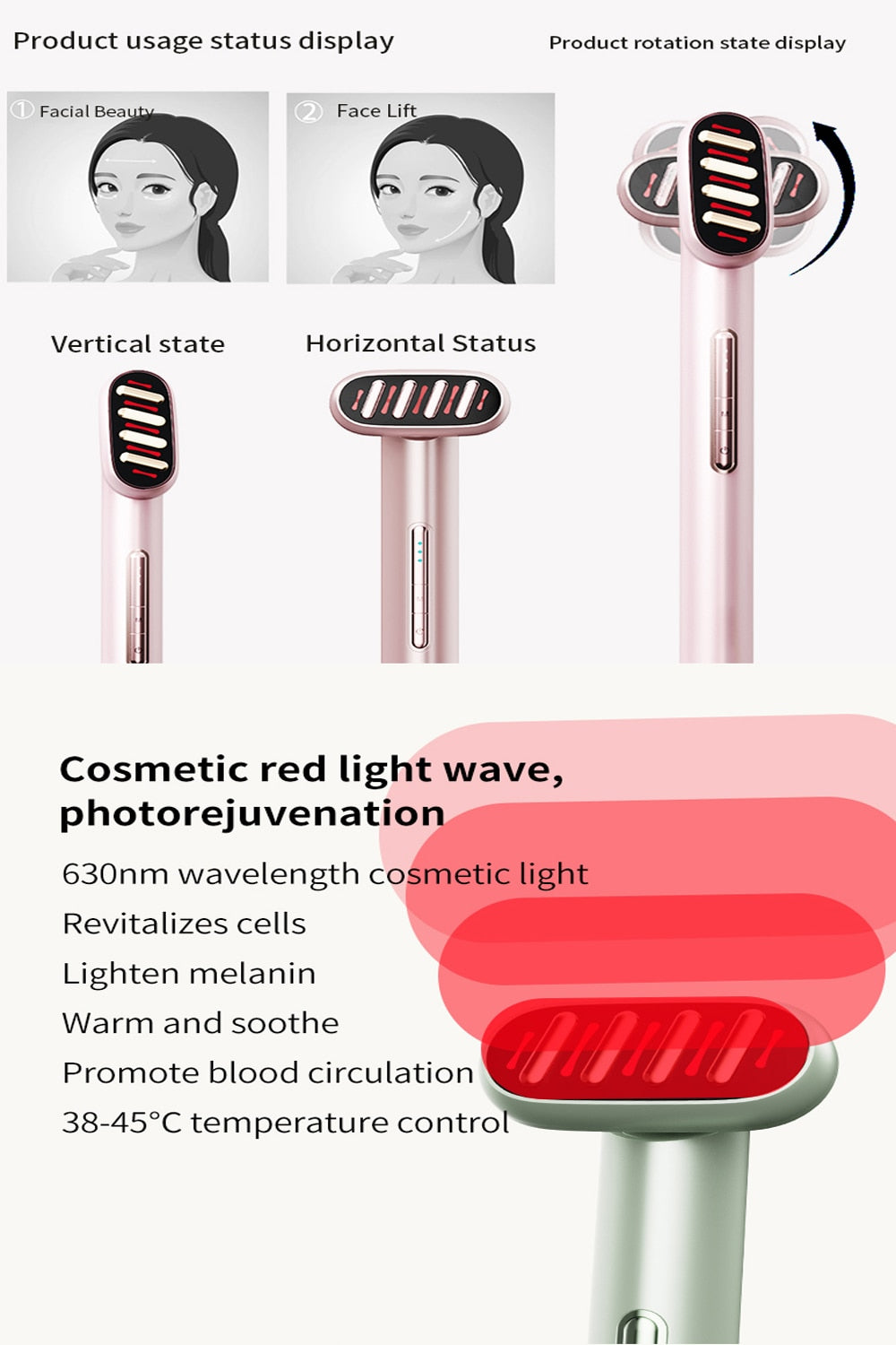 Red and Blue Light Therapy Facial Wand